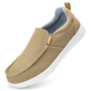 Imagem de RYIKA Mocassins masculinos sem usar as mãos livres, mocassins, mocassins, casuais, de lona, sapatos de barco, leves, antiderrapantes para caminhada, tênis macio, Cáqui puro, 42