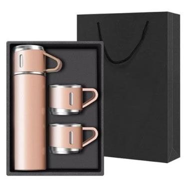 Imagem de Conjunto de Garrafa Térmica e Xícaras, Rosa Dourado, Aço Inoxidável, Presente Premium com Caixa Elegante, 3 Peças