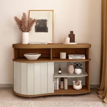 Imagem de Aparador Buffet Ripado com Bordas Boleadas e Porta de Correr Estilo Or