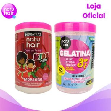 Imagem de Kit Creme para Pentear Natuhair Kids Morango Gelatina 3 em 1