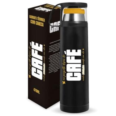 Imagem de Garrafa Térmica Inox 470ml Com Tampa Caneca 130ml Parede Dupla Mantém a Temperatura Café Chá Bebidas Quentes e Frias Água Viagem Escritório Academia Presente Aniversário Trilha Camping Passeio