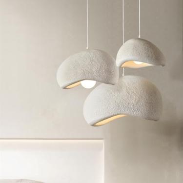 Imagem de SEEAIRSHOP Luzes pendentes escandinavas ilha cozinha bege branco concreto aparência pendente luz cúpula lâmpada suspensa wabi sabi lustre - pequeno