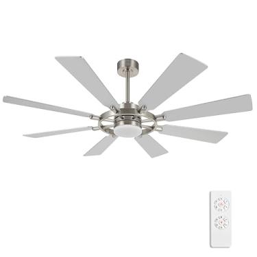Imagem de ELEHINSER Ventilador de teto de 203 cm com luzes e 3 hastes inferiores, 8 lâminas de compensado, motor CC reversível sem ruído de 6 velocidades, 3CCT, ventilador de teto para cozinha, quarto, sala de