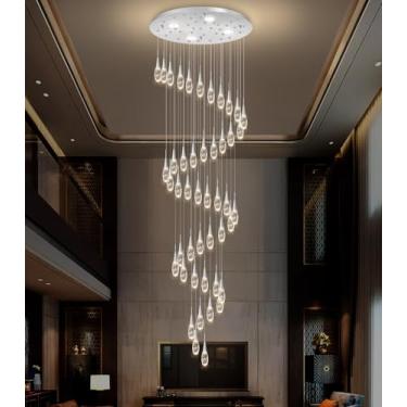 Imagem de Lustre moderno grande de 46 luzes de 19 pés, luminárias de LED para teto alto, lustre de luz longo para hall de entrada, luzes reguláveis com controle remoto para sala de estar, pingente de teto