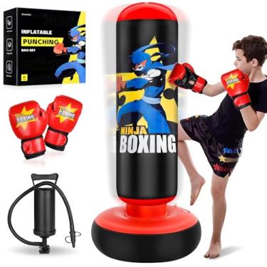 Imagem de Esnowlee Saco de pancadas para crianças, maior estável, alto, conjunto de boxe inflável de 167 cm com luvas e bomba de ar, saco de pancadas inflável, presentes para meninos e meninas de 3 a 12 anos