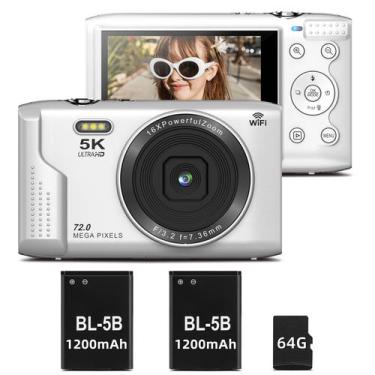 Imagem de Câmera digital T TAKMLY 72MP 5K 16x Zoom com cartão de 64GB branco