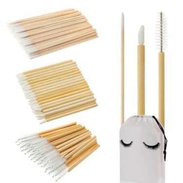 Imagem de Kit de extensão de cílios de bambu de 300 peças – Pincéis descartáveis de microcotonete, carretéis de material natural, pincéis labiais, varinhas de rímel, ferramentas aplicadoras de maquiagem