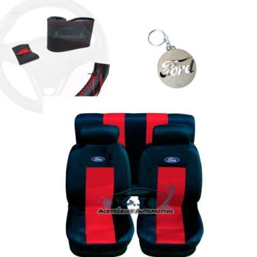 Imagem de capa banco carro couro vermelho+capa volante p Escort 85 - gj acessori