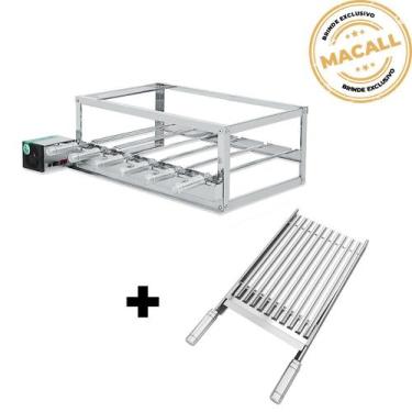 Imagem de Churrasqueira Giratória Inox 6 Espetos 2 Andares ECO + Grelha Argentin