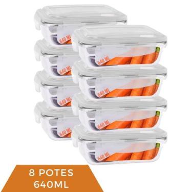 Imagem de Pote Vidro 640ml Marmita Tampa Hermética 4 Travas 8 Unidades - Casa Li