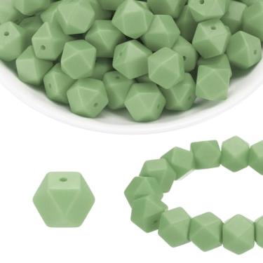 Imagem de HARFINGTON 96 contas de silicone 14 mm contas focais hexagonais de borracha a granel para canetas, chaveiro, pulseira, colar, artesanato, faça você mesmo, verde jade