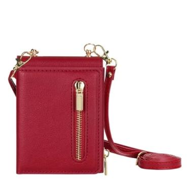 Imagem de Carteira crossbody com zíper e porta-cartão capa de telefone para Samsung Galaxy Z Flip 6 5 4 3 Flip6 Flip5 Flip4 Flip3 5G capa de couro, vermelha, para Galaxy Z Flip3
