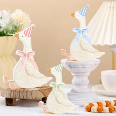 Imagem de 3 PCS Wooden One Silly Goose Blue Green Pink Silly Goose Desk Tiered Tray Decor Wood Table Centerpiece Birthday Party Favor Decoration Wood Sign for Baby Shower Shelf Gift Photo Props