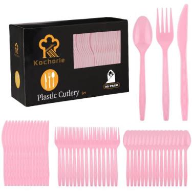 Imagem de Conjunto de talheres de plástico Kochorie Pink 90 peças para festa de 