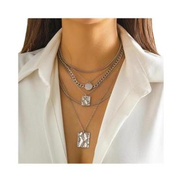 Imagem de Conjunto De Colar Choker Com Pingente De Moeda Quadrada Vintage Dourad