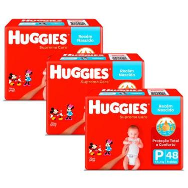 Imagem de Kit 3 Fralda Huggies Supreme Care Tamanho P Mega 48 Unidades Descartáv