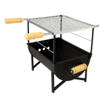 Imagem de Churrasqueira a Carvão Portátil de Mesa com Bafo, Grelha Inclusa em Aço Carbono 35cm 3 Andares Pequena Preta(Aço Preto)