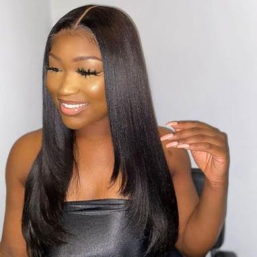 Imagem de Emistar Peruca em camadas de 66 cm, frente de renda, sem cola, HD, peruca preta para usar e usar, perucas pré-cortadas para iniciantes, perucas longas e retas de renda sintética 3 segundos para usar