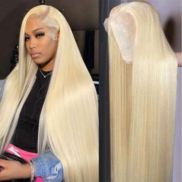 Imagem de Ying Guan Peruca frontal loira de 76 cm, 613 cm, cabelo humano liso 613 loiro, cabelo humano 613 sem cola, perucas de cabelo humano 13 x 4 HD, peruca frontal de renda, perucas pré-arrancadas para