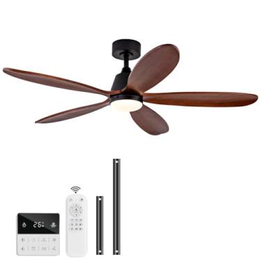 Imagem de KENSID Ventiladores de teto de madeira de 121 cm com luzes e controle remoto, ventilador de teto externo moderno com luz para pátio, regulável, 5 lâminas, interruptor de parede, motor CC reversível