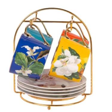 Imagem de Jogo de Xícaras chá Blummen com Suporte New Bone Filete Ouro 4un l'her