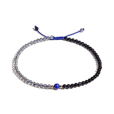 Imagem de Jewever Pulseira feminina pedra da lua com arenito azul para mulheres, cristais de cura energética, pulseira feminina, meditação de ioga, traz boa sorte