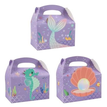 Imagem de LAEYIAP Caixas de presente de lembrancinhas de festa de sereia, sacolas de brindes de festa de sereia, caixa de doces DIY feita à mão com alça para decoração de festa de aniversário com tema submarino