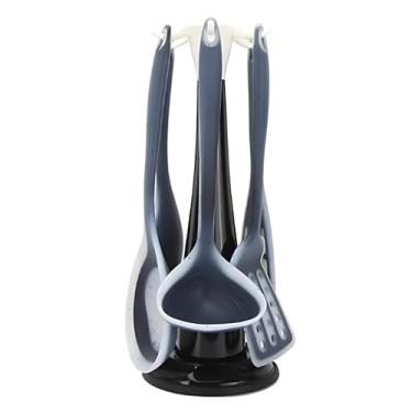 Imagem de Kit 7 Peças Utensílios de Cozinha Silicone Antiaderente Espátulas Concha Colheres Resistente ao Calor com Suporte (Preto)