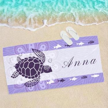 Imagem de YunTu Bohemia Tartaruga Marinha Nome Personalizado Toalhas de Praia Elegante Toalha de Praia Personalizada para Mulheres e Homens Toalhas de Praia Personalizadas para Crianças