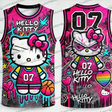 Imagem de Camiseta Casual Feminina Kawaii Hello Kitty Com Decote Redondo Para Co
