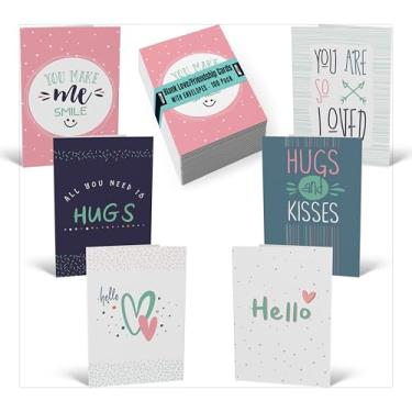 Imagem de Pensando em você cartões de felicitações, cartões de amizade, pacote com 100, 10 x 15 cm, 6 designs divertidos de capa moderna, em branco por dentro da Better Office Products, cartões de nota de avaliação de incentivo, com envelopes