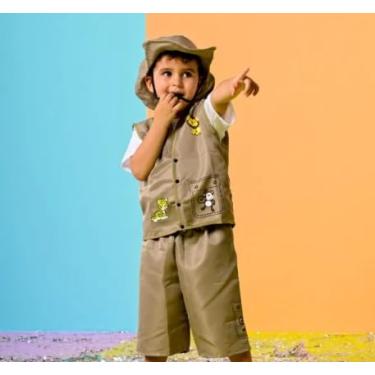 Imagem de Fantasia Conjunto Infantil Safari, Colete e Bermuda Caqui, Chapéu Explorador, 2 ano