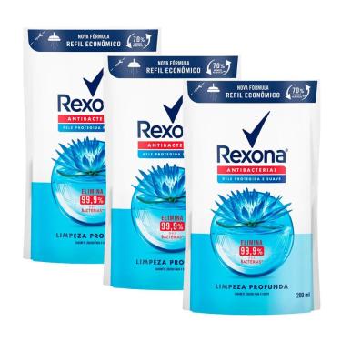 Imagem de Kit 3 Sabonete Líquido Rexona Antibacterial Limpeza Profunda Refil 200ml