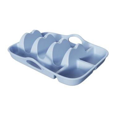 Imagem de FytStycale Suporte de silicone para tacos, prato para tacos com alças, lavável na máquina de lavar louças, reutilizável, prato para buffet, festa, cozinha, Azul