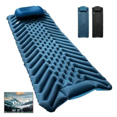 Imagem de QEZER Combo de almofada e travesseiro inflável ultraleve - Colchão de ar portátil para acampamento, caminhadas, viagens - durável e confortável (azul escuro/azul claro)
