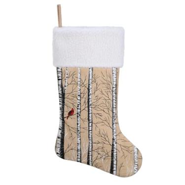 Imagem de Pxniy Meia de Natal rústica de serapilheira de 50 cm com design cardeal, decoração de cornija de lareira, cardeal vermelho de feriado