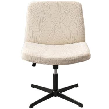 Imagem de Capa de cadeira de escritório cruzada, capa para cadeira sem braços, jacquard com encosto médio, ampla, para computador e penteadeira (bege)