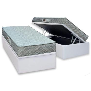 Imagem de Cama Box Baú Solteiro: Colchão Espuma D45 Paropas Pasquale Gray + Base CRC Linhão White (88x188)