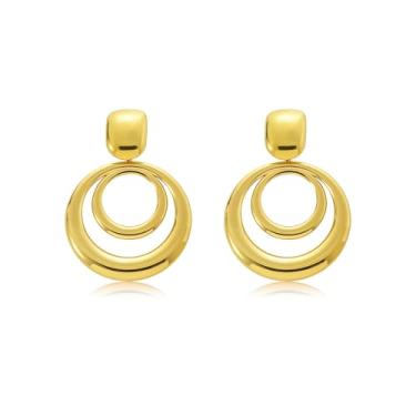 Imagem de Lansora Brincos de argola femininos banhados a ouro em forma de coração em forma de círculo redondo brincos prateados grossos para mulheres, Aço inoxidável, Sem pedra preciosa