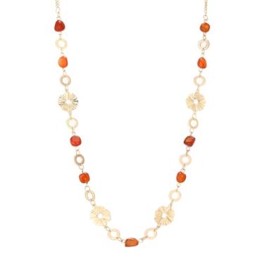 Imagem de Dazylleco Colares longos de ouro para mulheres, colar de ouro delicado com contas de pedra natural, presentes de dia das mães, bijuteria de ouro boho para mulheres, Pedra, Sem Pedra Preciosa