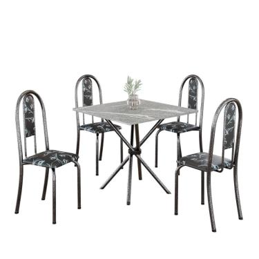 Imagem de Conjunto De Mesa Tubular 4 Cadeiras 70x70cm Mart Prata Com Tampo Em Granito Topázio Isabel 048 - Tudo De Móveis Preto Floral