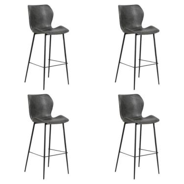Imagem de Kit 4 Banquetas Alta com Encosto para Bancada Cozinha Penha R02 Sintético Cinza Grafite - Mpozenato