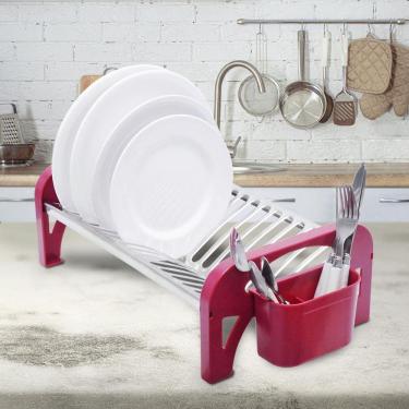 Imagem de Escorredor Inox Compacto Vermelho Domum 16 Pratos