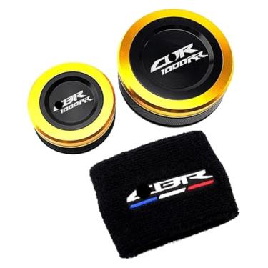 Imagem de BYYINGSUS Compatível com CBR1000RR CBR1000 RR CBR 1000 RR 2004-2019 Acessórios de motocicleta tampas de reservatório de fluido de freio dianteiro traseiro tampas e meia (combo dourado)