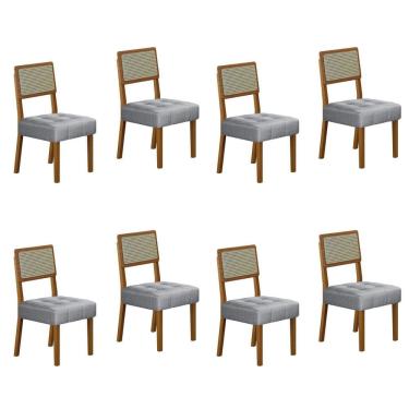 Imagem de Conjunto 8 Cadeiras para Sala de Jantar Pés em Madeira Maciça Liz Prata/Cinza/Freijó