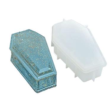 Imagem de 1 conjunto de caixa de armazenamento de caixão de silicone tema Halloween caixão molde de resina frasco epóxi moldes de fundição de silicone caixão para joias ornamentos bugigangas, decoração 3D faça