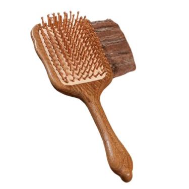 Imagem de Escova de madeira para mulheres, massagem de tamanho grande, escova de cabelo antiestática para cabelos longos, suave e brilhante (pente de almofada de ar de sândalo dourado - folha grande)