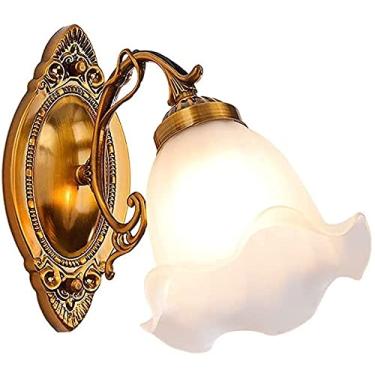 Imagem de Luminária de parede, abajur de vidro com flor branca, suporte de lâmpada de cobre, luminária de parede de base na sala de jantar, corredor e quarto