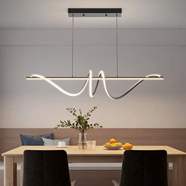 Imagem de Luminária pendente LED espiral preta de 120 cm, luminária pendente moderna para jantar, regulável de 10% a 100%, 3000k/4500k/6000k, luminária pendente de cozinha, luminária pendente ajustáve