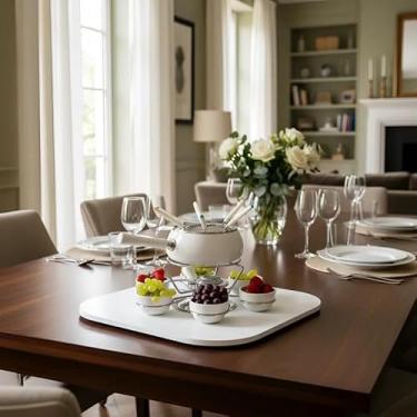 Imagem de Prato Giratório Tampo Tábua para Mesa 80 cm Branco Laca